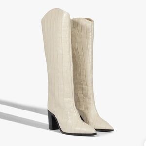 SCHUTZ MARYANA BLOCK CROCODILE-EMBOSSED LEATHER BOOT